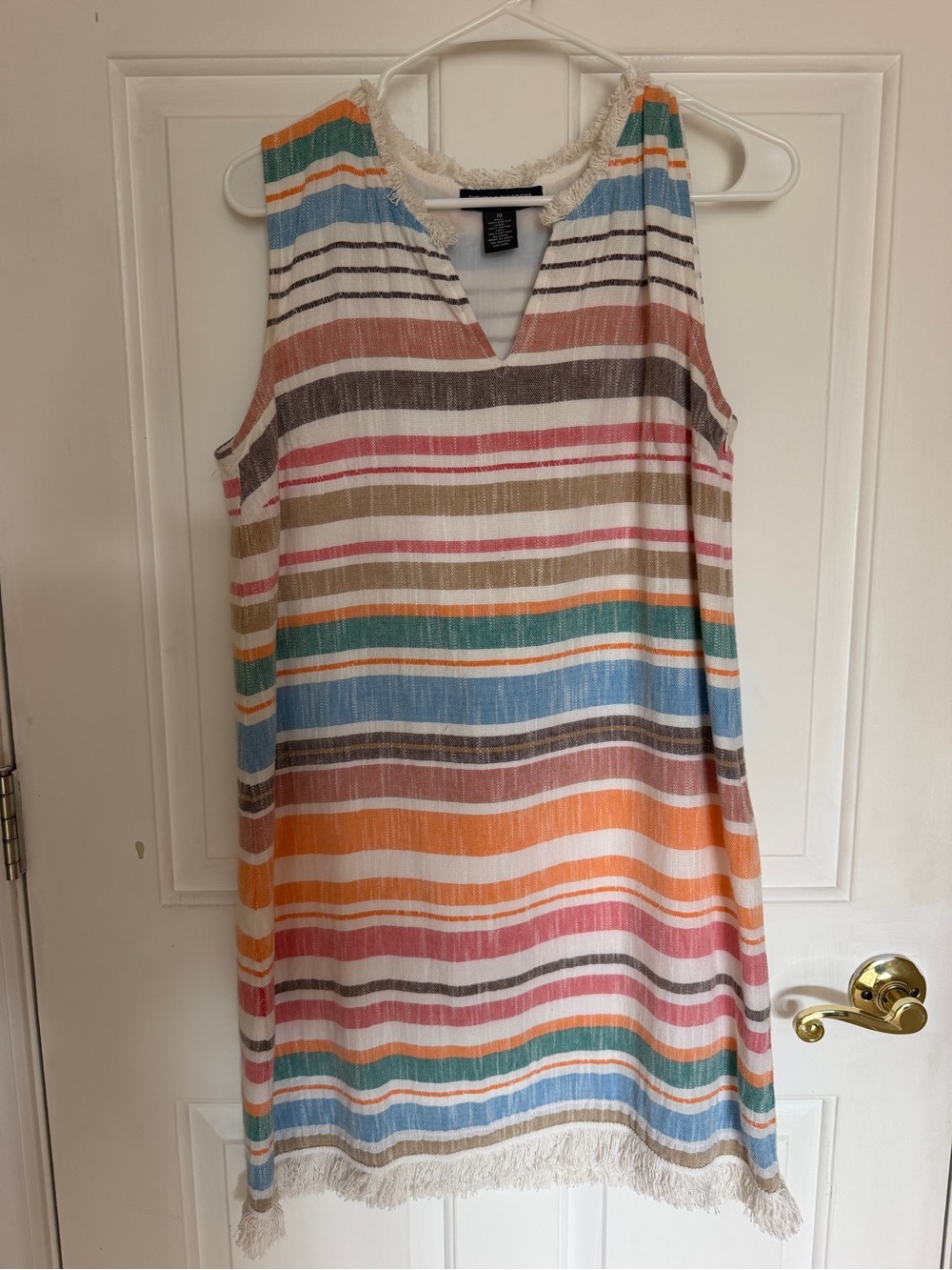 🩷Sleeveless Striped Fringe-Hem Summer Dress in Multi size 10